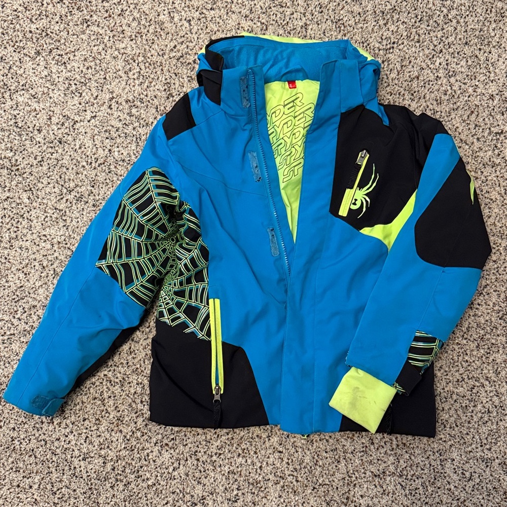 Spyder Blue and Black Kids Jacket with Neon Accents